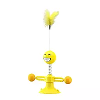 Interactive Spring Smile Ball Cat Toy with Suction Base Yellow
