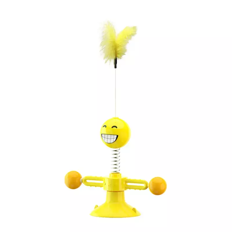 Interactive Spring Smile Ball Cat Toy with Suction Base Yellow