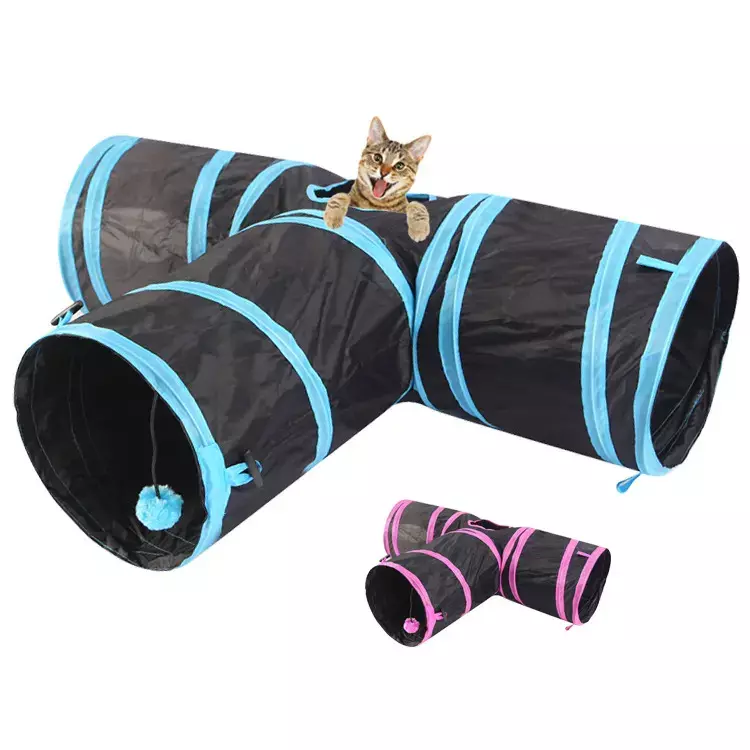 Interactive 3 Way Crinkle Collapsible Cat Tunne Indoor.