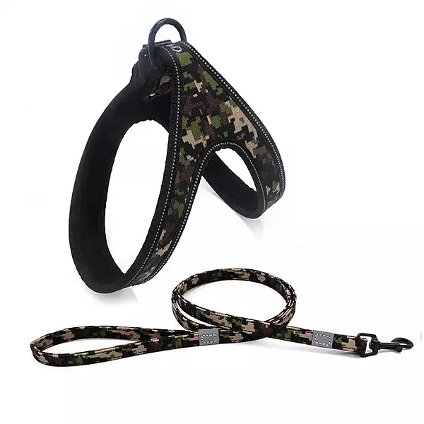 Camo Dog Harness & Leash Set – Padded No-Pull Vest