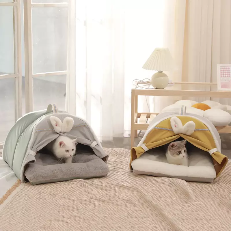 Luxury Pet House Cats Bed Nest Removable Cushion Winter Warm Soft Cat Tent