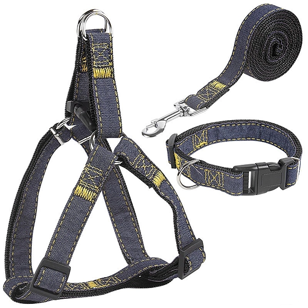 Denim Adjustable Dog Harness & Leash Set – Lightweight Secure Walking Vest