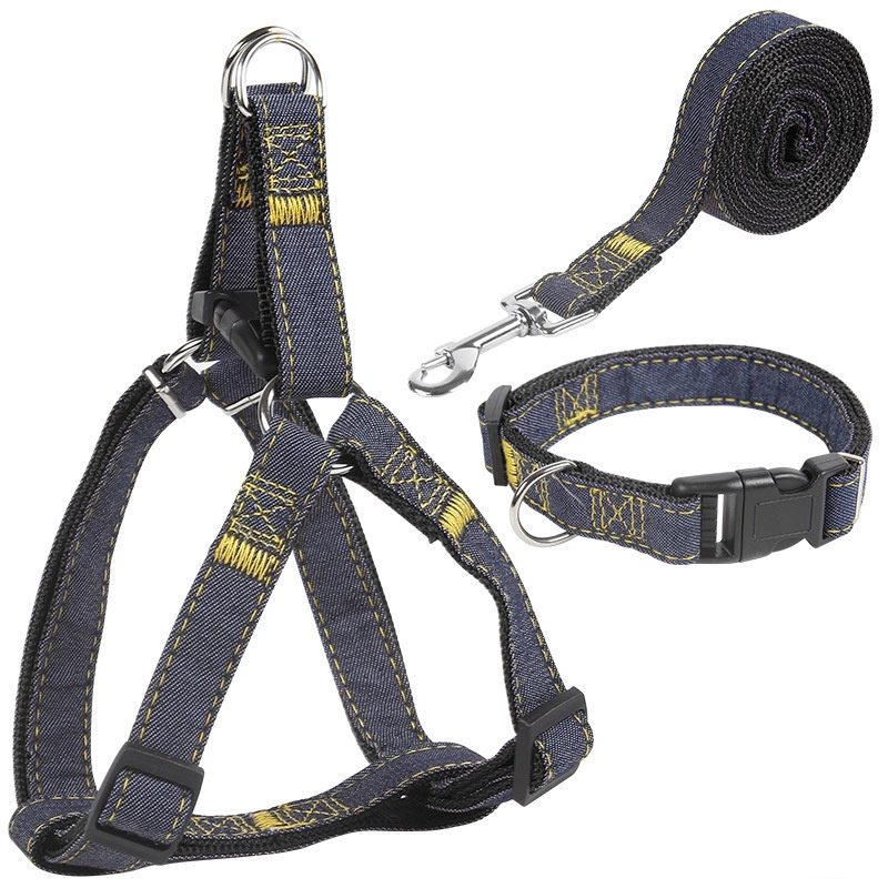 Denim Adjustable Dog Harness & Leash Set – Lightweight Secure Walking Vest