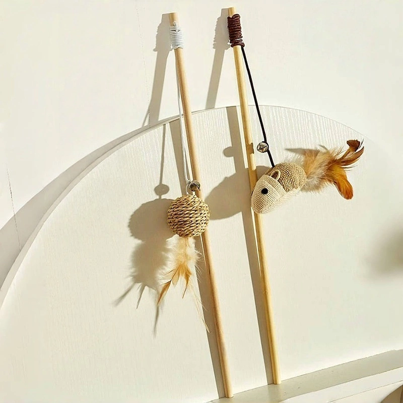 Bring The Little Mouse-Ball! Woodentoy Funny Feather Cat Stick