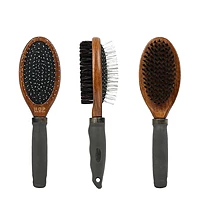 Dual-Sided Pet Grooming Brush – Pin & Bristle Wooden Brush