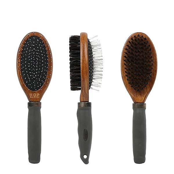 Dual-Sided Pet Grooming Brush – Pin & Bristle Wooden Brush