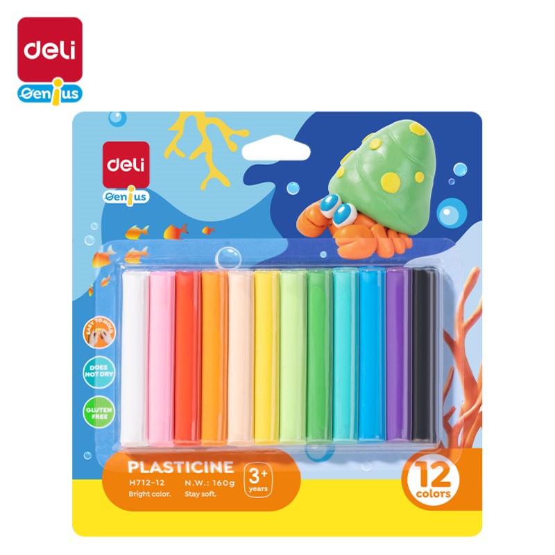 DELI GENIUS H712-12 PLASTICINE 160G 12 COLORS