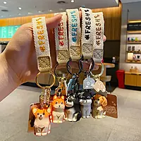 Lovely Creative Resin Dog Doll Key Chain with Strap – Cute Puppy Bag & Car Charm