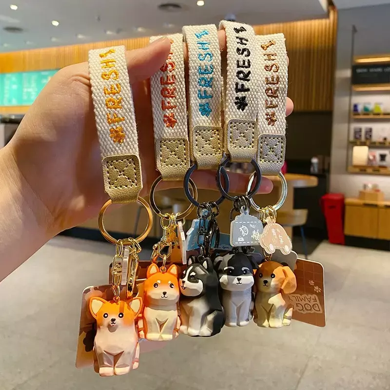 Lovely Creative Resin Dog Doll Key Chain with Strap – Cute Puppy Bag & Car Charm
