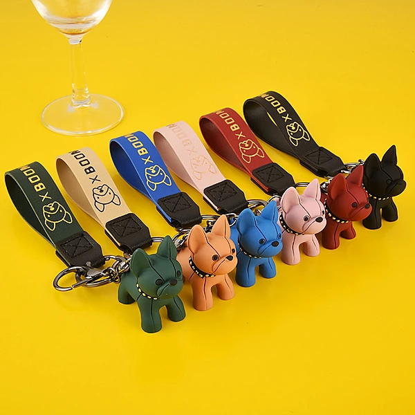 Premium French Bulldog Keychain with Leather Strap