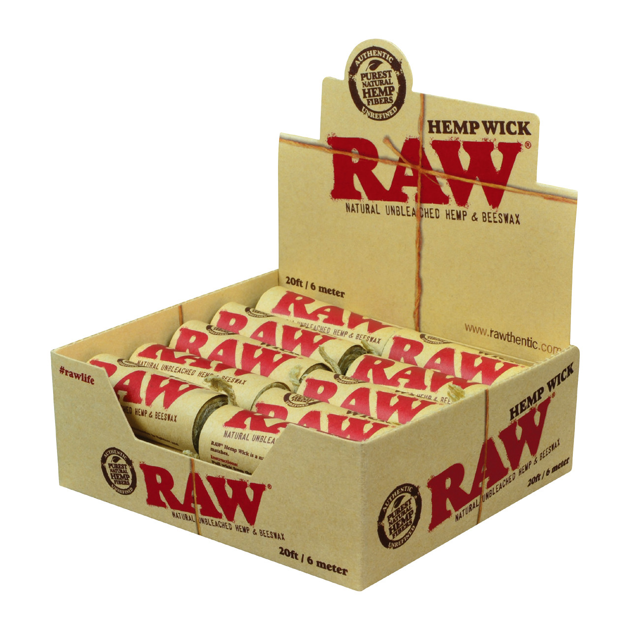 RAW® - HEMP WICK | 20FT - 6M 20CT BOX