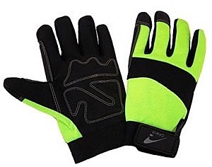 Green Hivis, black synthetic leather, foam padding