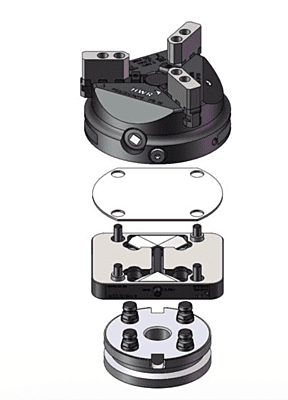 xxx SOLIDChuck with SOLIDBolt adaptor plate for easy mount to a pallet w. a 95mm B.C. and M12 tapped holes