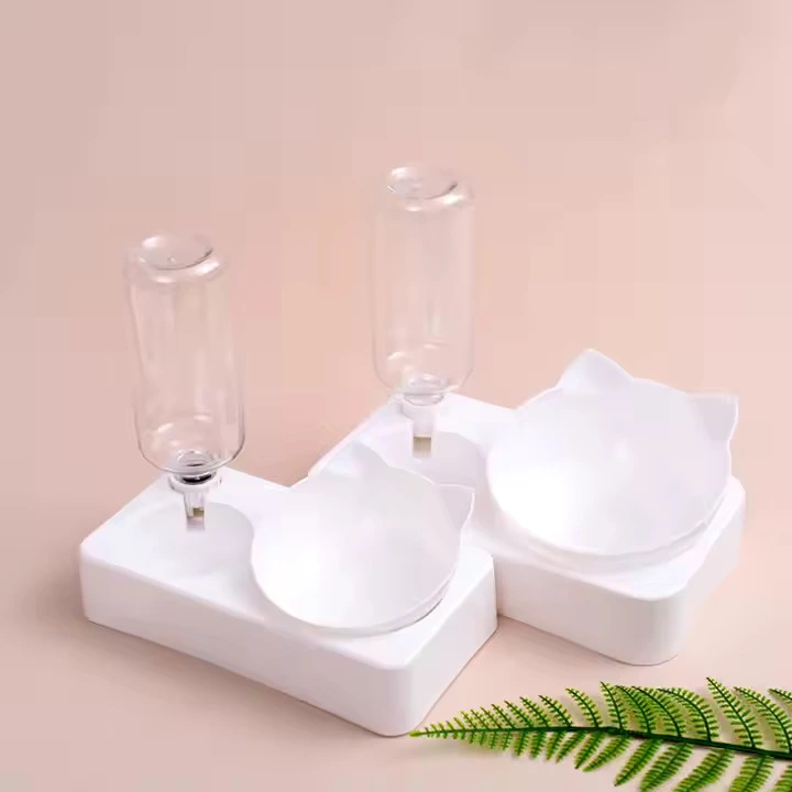 Cat Head Bowl with Automatic Gravity Water Bottle Double Feeding
