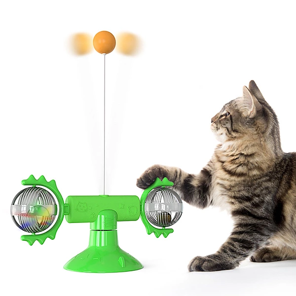 Interactive Spring Rotating Feather - Catnip Teaser Ball Replacement - Green
