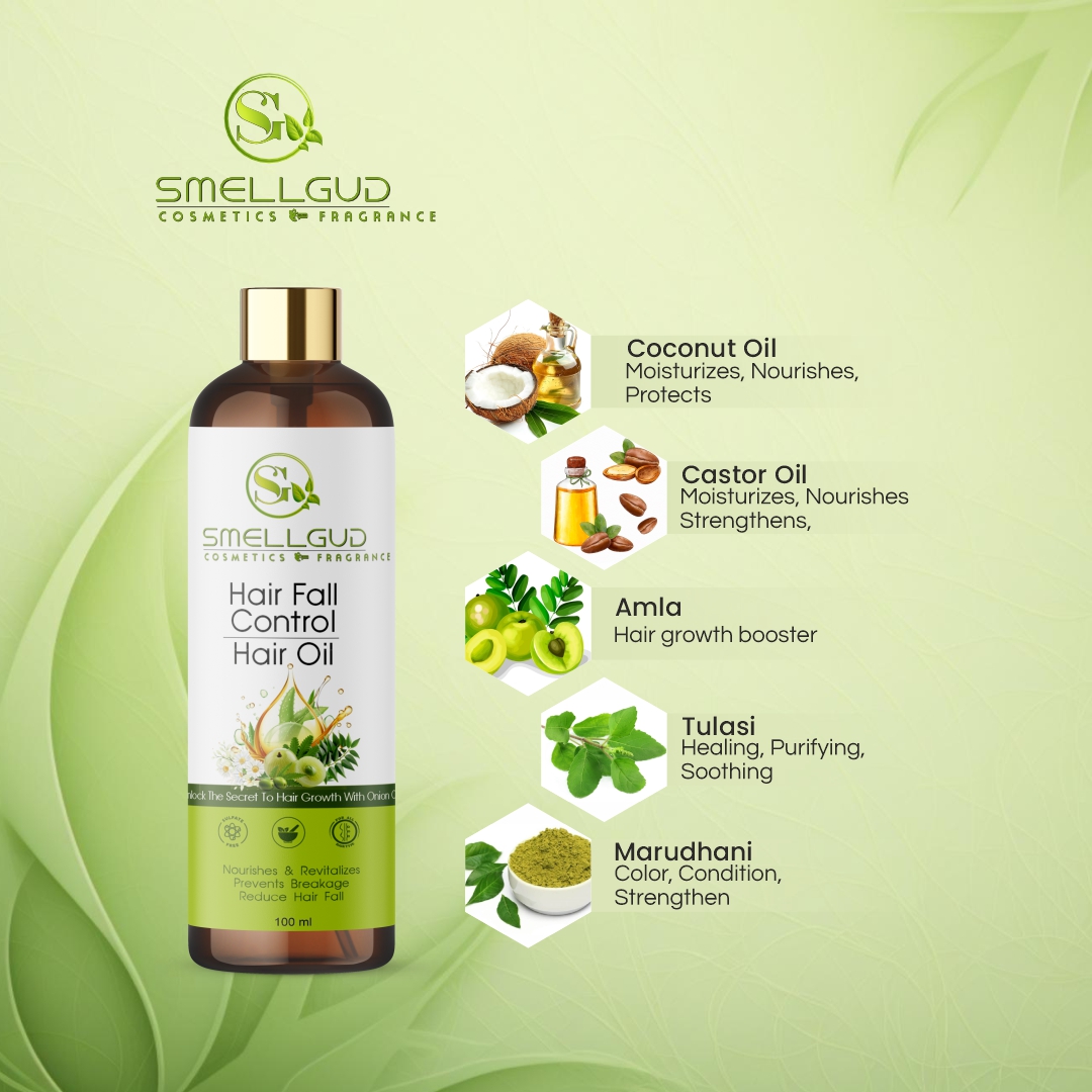 Smellgud Cosmetics Ayurvedic Oil for Hair Fall Control | Reduces Hairfall and Supports New Hair Growth | 21 Ayurvedic Herbs | 100ml