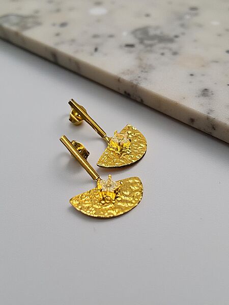 Hammered Half-Moon Studs with Star Crystal Accent