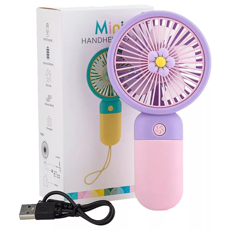 Portable Rechargeable Handheld Mini Fan with 3 Speed Modes - Assorted Colours