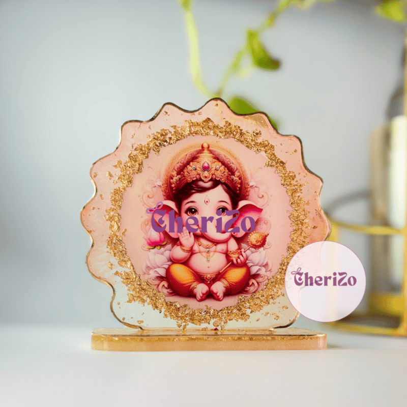 Handmade Resin Ganesha Idol with golden detailing by Cherizo – perfect for pooja and giftings