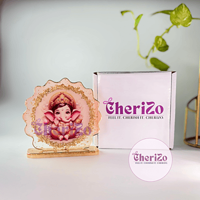 Resin Ganesha Idol with decorative base – handmade by Cherizo for home decor