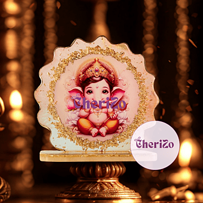 Resin Ganesha Idol with decorative base – handmade by Cherizo for home decor
