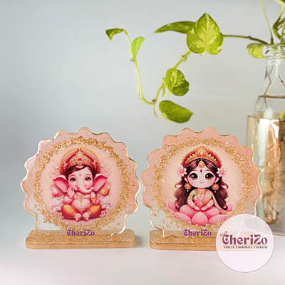 Handmade Resin Ganesha Lakshmi Idols Set with golden detailing – perfect for pooja and giftings