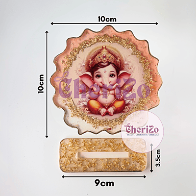 Size dimensions of Resin Ganesha Idol – 10cm with 9cm base