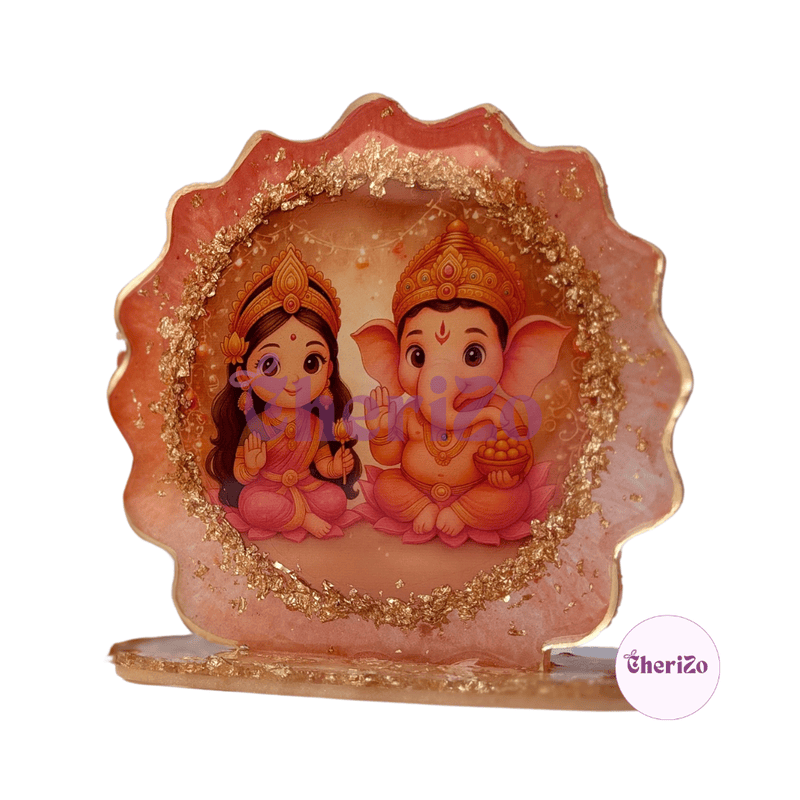 Handmade Resin Laxmi Ganesh Idols in 1 | Decorative Resin Stands for Pooja, Home Temple, Housewarming, Car Dashboard, Office Desk & Festive Giftings