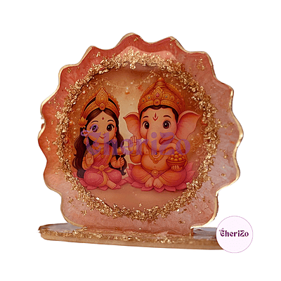 Handmade Resin Laxmi Ganesh Idols in 1 | Decorative Resin Stands for Pooja, Home Temple, Housewarming, Car Dashboard, Office Desk & Festive Giftings