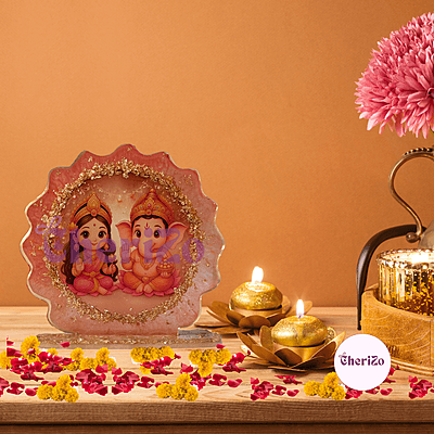Handmade Resin Laxmi Ganesh Idols in 1 | Decorative Resin Stands for Pooja, Home Temple, Housewarming, Car Dashboard, Office Desk & Festive Giftings