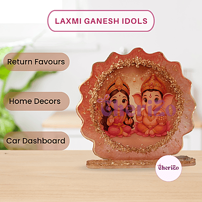 Handmade Resin Laxmi Ganesh Idols in 1 | Decorative Resin Stands for Pooja, Home Temple, Housewarming, Car Dashboard, Office Desk & Festive Giftings