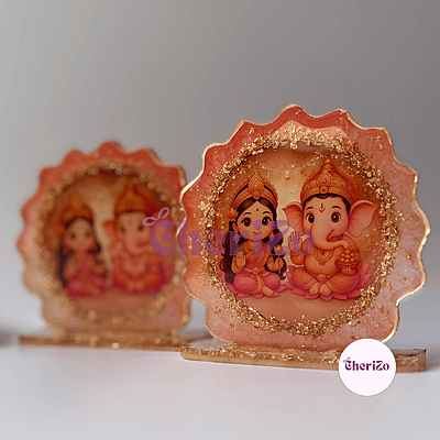 Handmade Resin Laxmi Ganesh Idols in 1 | Decorative Resin Stands for Pooja, Home Temple, Housewarming, Car Dashboard, Office Desk & Festive Giftings