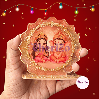 Handmade Resin Laxmi Ganesh Idols in 1 | Decorative Resin Stands for Pooja, Home Temple, Housewarming, Car Dashboard, Office Desk & Festive Giftings