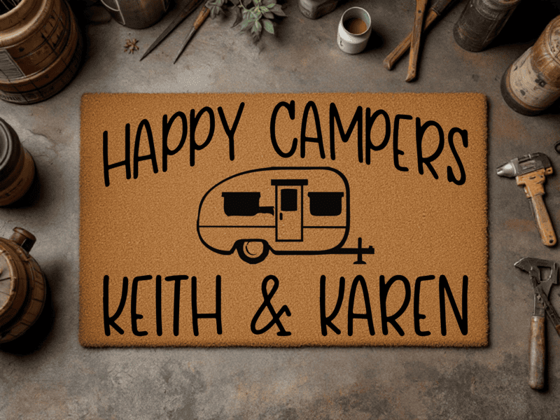Personalized Happy Campers Coir Doormat