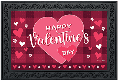 Happy Valentine’s Day (Pink Heart + Plaid) Doormat