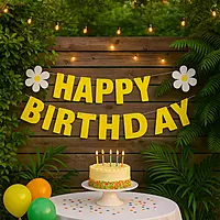 Happy Birthday Banner Set Yellow Floral Cardstock For Party Decoration