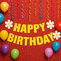 Happy Birthday Banner Set Yellow Floral Cardstock For Party Decoration