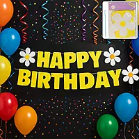 Happy Birthday Banner Set Yellow Floral Cardstock For Party Decoration