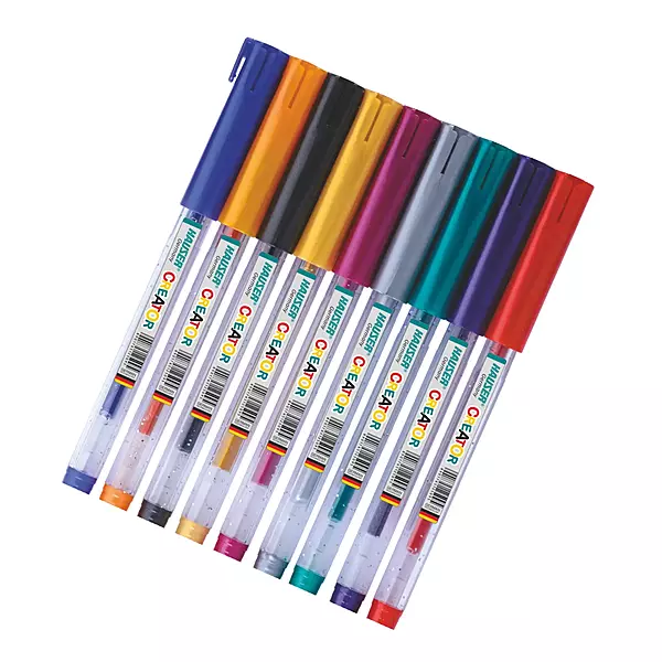 Hauser Creator Glitter Gel Pens Set of 10 Colours | Smooth Sparkle Pens for Art & Craft