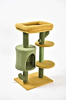 Pet Products Cactus Series Soft Fur Cat Scratcher Tower, Green And Yellow