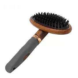 Elliptical Retro Pet Massage Comb – Anti-Slip Wooden Handle