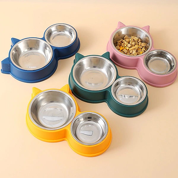 Double Cat Ear Food & Water Bowls – Stainless Steel