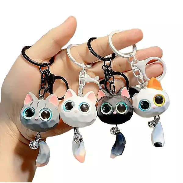 Creative Big Eye Cat Head Keychain Cute Anti-Lo