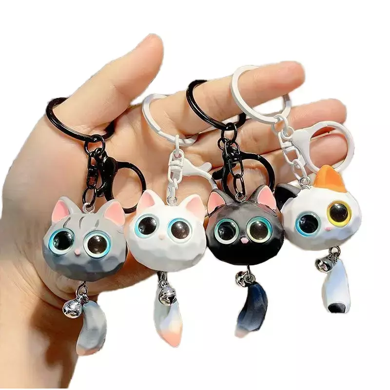 Creative Big Eye Cat Head Keychain Cute Anti-Lo
