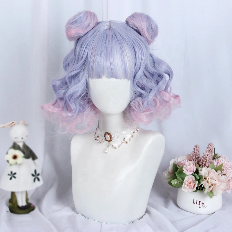 Wig 35cm - Short Curly Blue & Pink Anime Wig