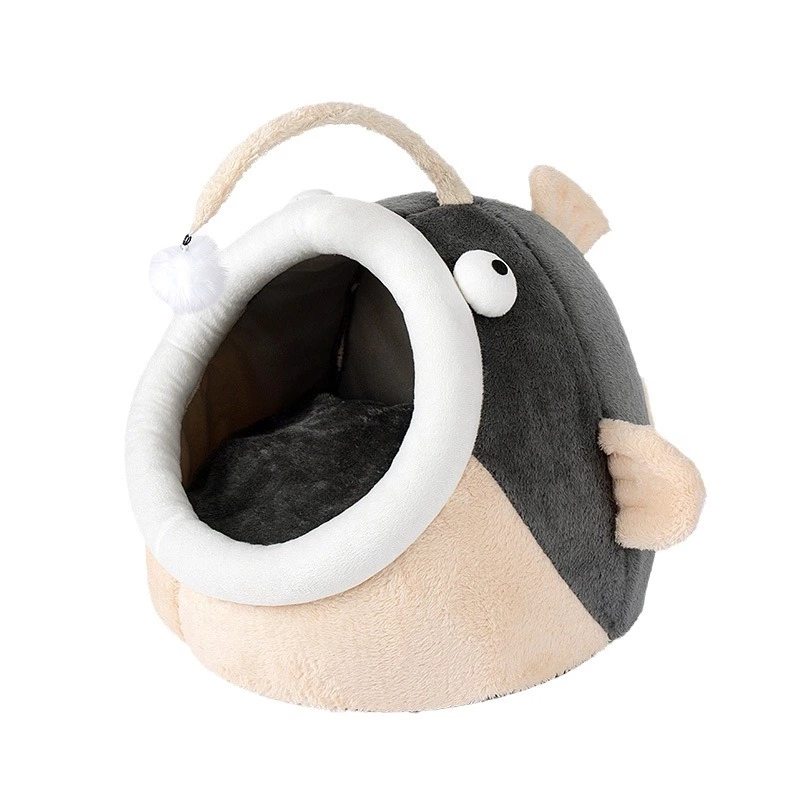 Fish-Shaped Cozy Cat Bed with Toy