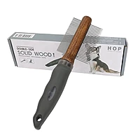 Double-Sided Pet Grooming Undercoat Rake Comb – Solid Wood Handle
