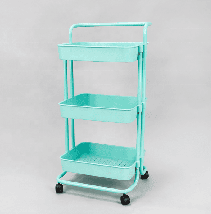 3 TIERS MULTIFUNCTIONING  UTILITY CART TROLLEY WITH HANDLE  LOCKABLE WHEELS