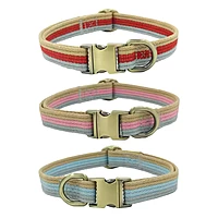 Premium Adjustable Dog Collar – Vintage Stripe Design with Metal Buckle