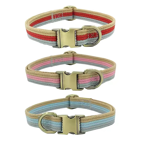 Premium Adjustable Dog Collar – Vintage Stripe Design with Metal Buckle